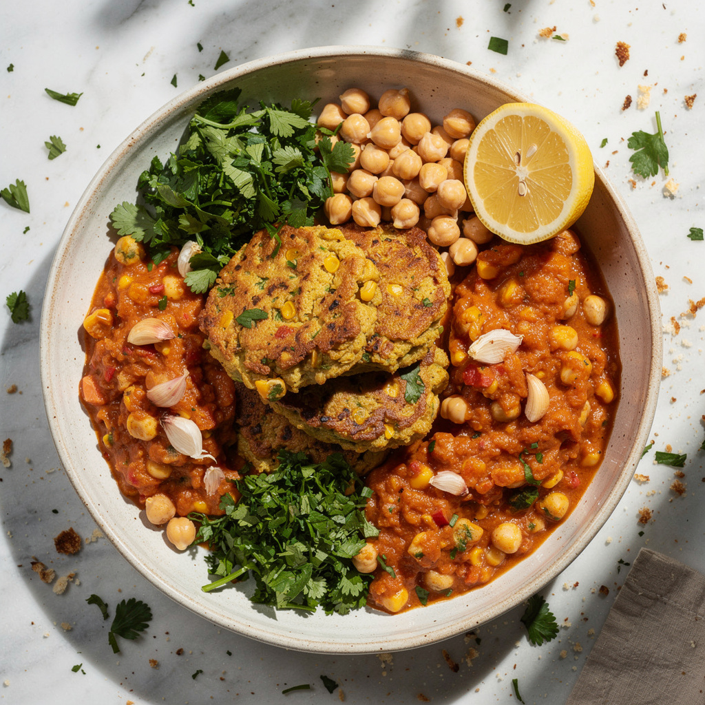 Chickpea and Corn Fritters with Tomato-Corn Chutney