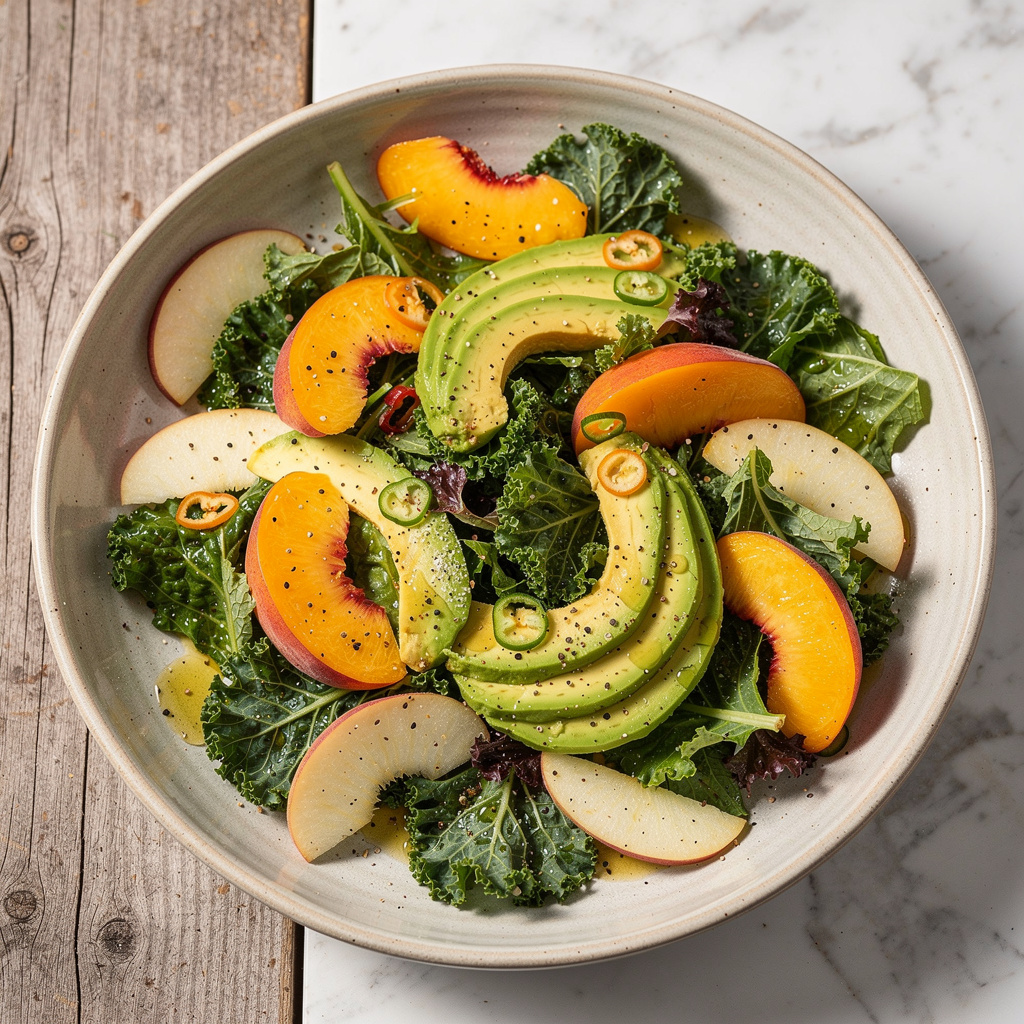 Peach Salad with Kale & Avocado