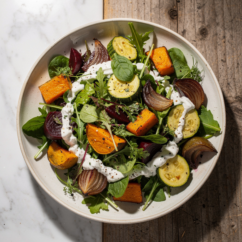 Roast Vegetable Salad with Yogurt Dressing