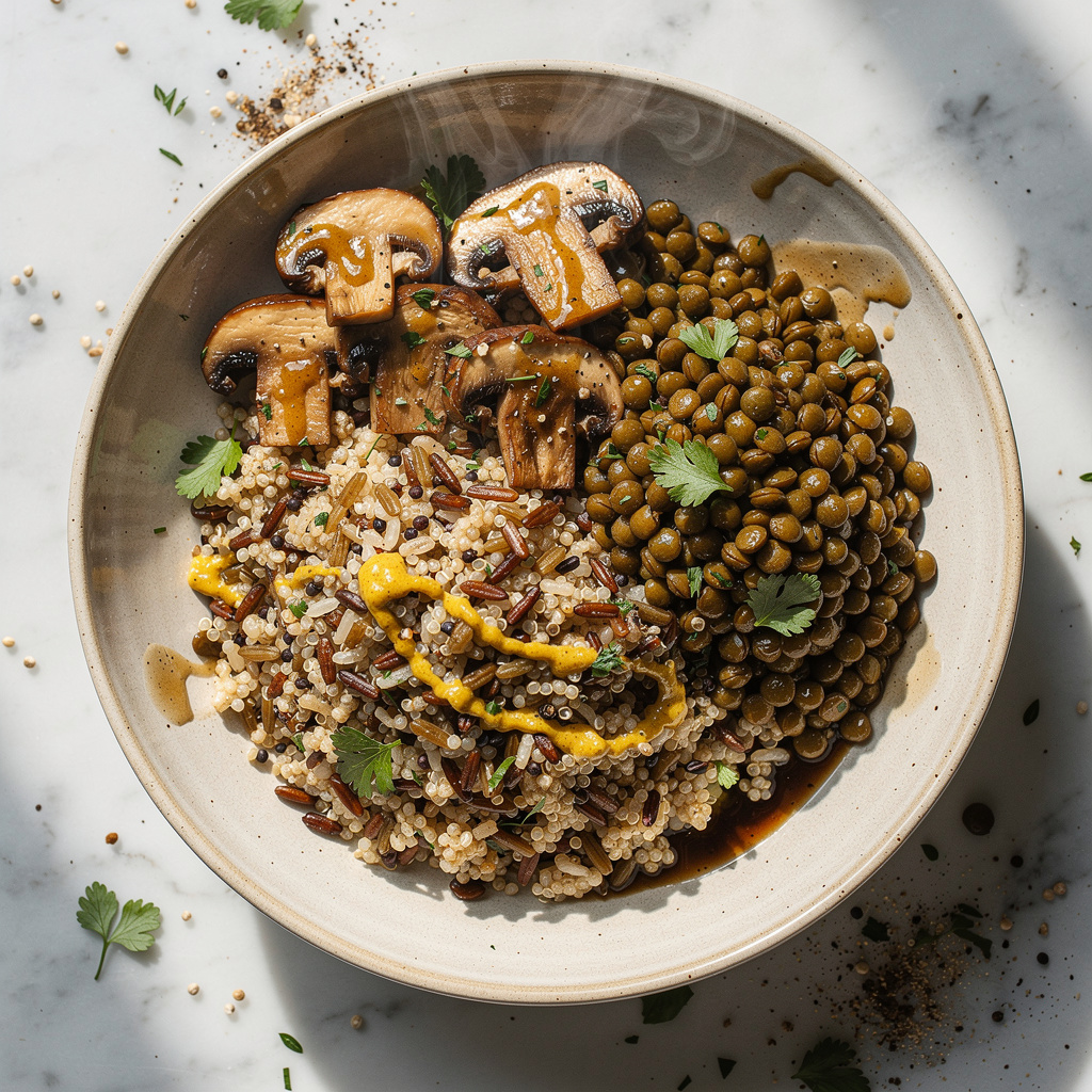 Mixed Grain Bowls with Mushrooms and Lentils