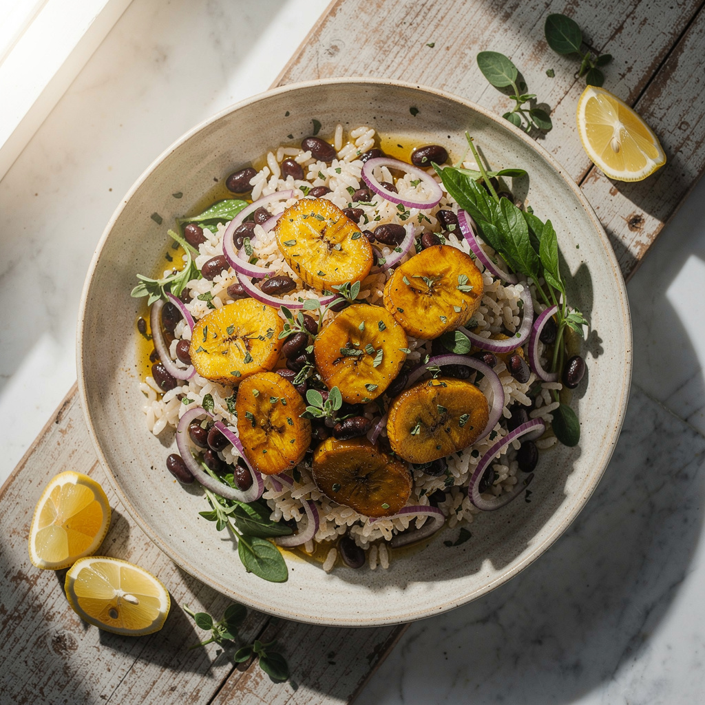 Mojo-Seasoned Plantain Salad with Black Beans and Rice