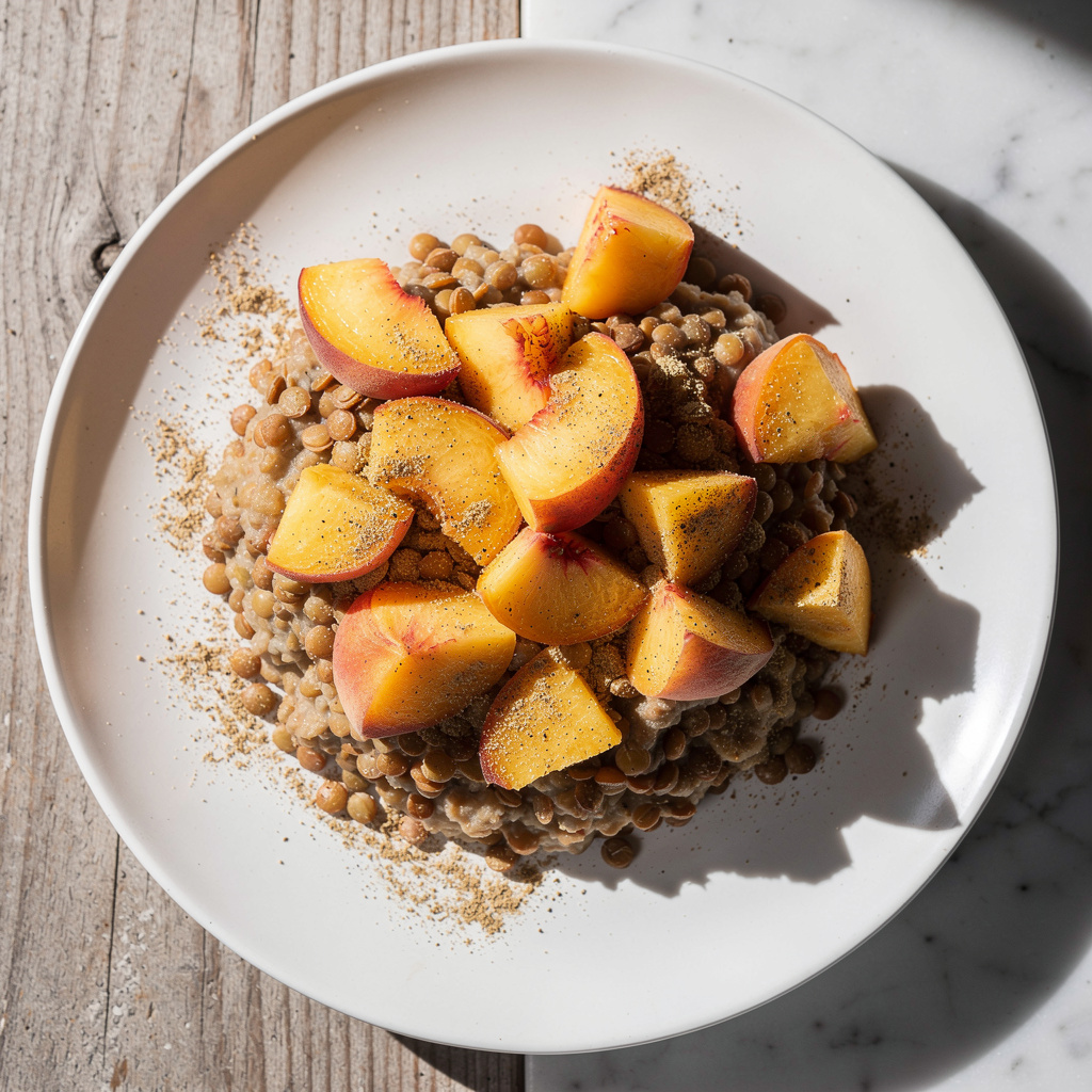 Peach Cardamom Breakfast Lentils