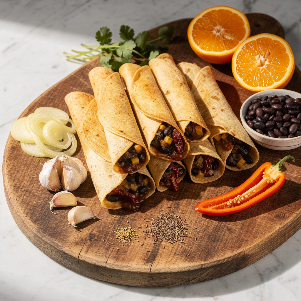 Orange Black Bean Taquitos