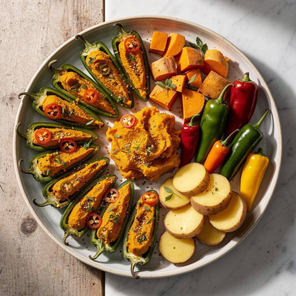 Vegan Jalapeño Poppers with Savory Sweet Potato Filling