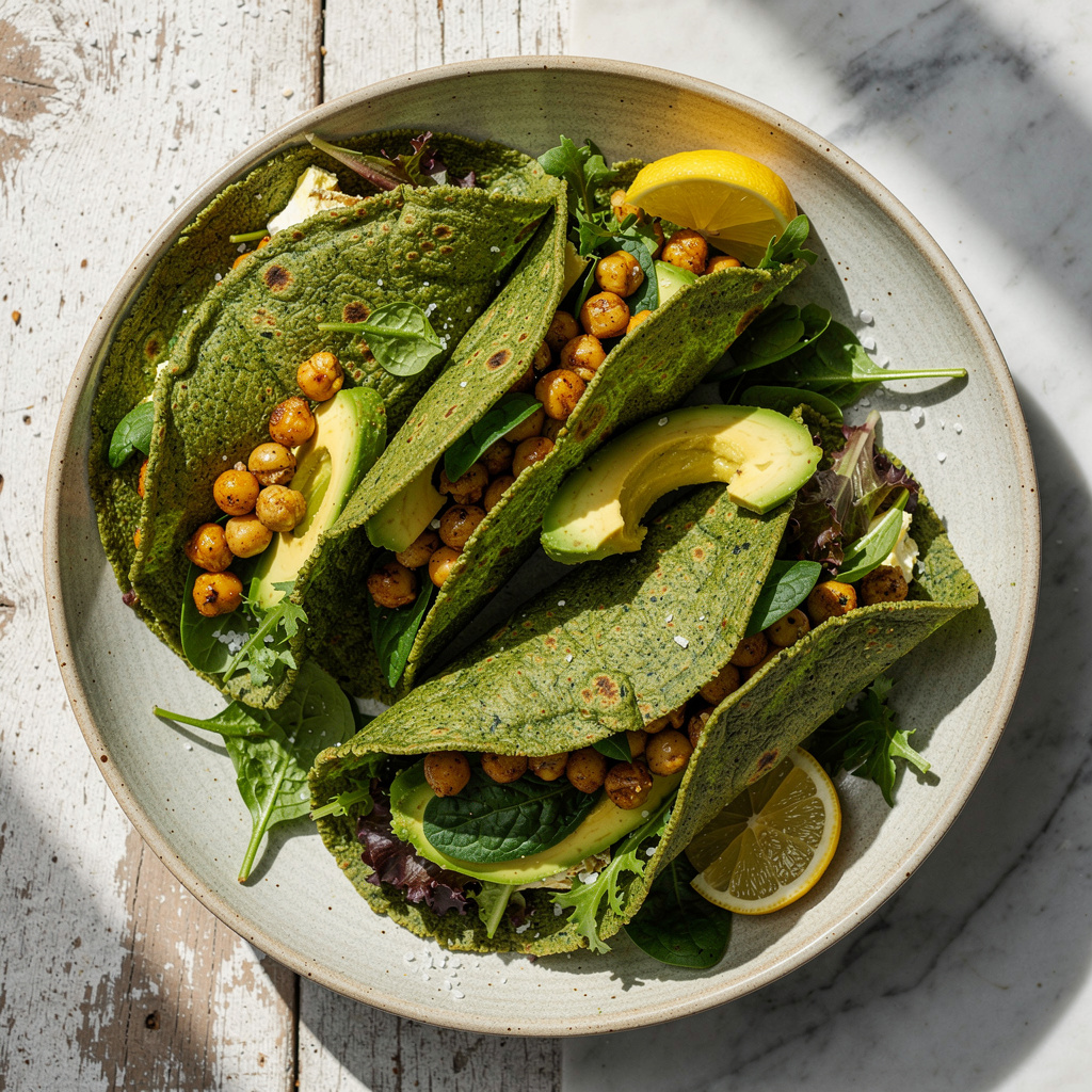 Chickpea Wraps with Homemade Spinach Tortillas