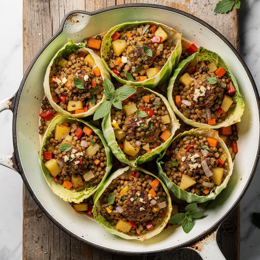 Lebanese Lentil Burgers in Cabbage Pockets