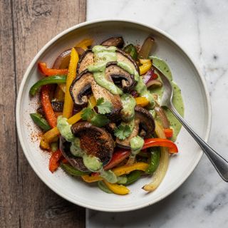 Vegan Fajitas with Creamy Cilantro Sauce