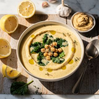 Lemon Hummus Soup with Kale