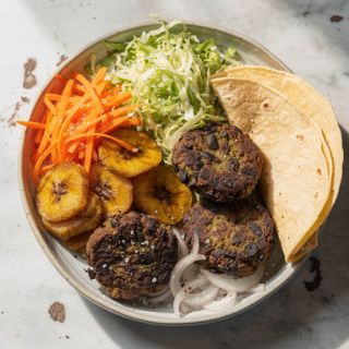Black Bean and Plantain Burgers with Salvadoran Corn Tortillas