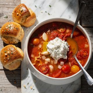 Lasagna Soup (with vegan ricotta and garlic knots!)