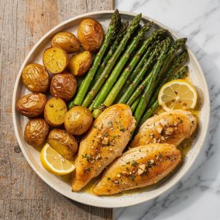 Lemon Garlic Chicken + Veggies Sheet Pan Meal