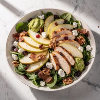 Pear Salad with Walnuts, Avocado and Grilled Chicken