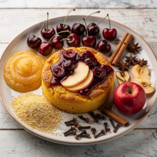 Polenta Cake with Apples and Cherry Compote