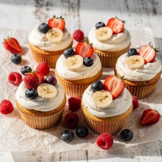 Berry and Banana Cupcakes with Vanilla Frosting